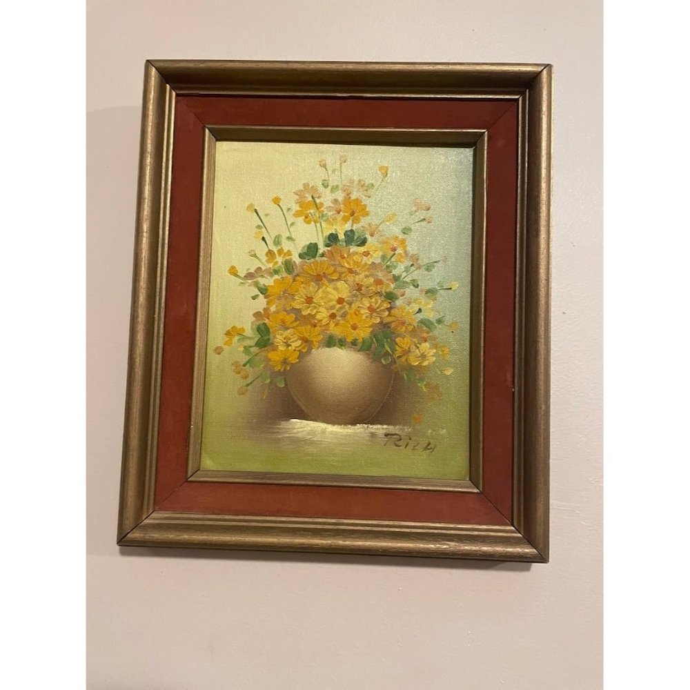 Vintage Original Oil-Acrylic Painting of Flowers-Still Life-on Board in Frame - Picture 4 of 12